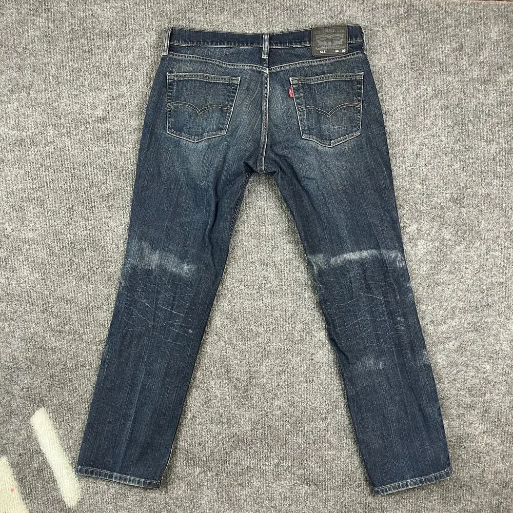 Levi's 511 Men's Jeans Size 34x30 Dark Wash Straight Leg Distressed Denim Casual
